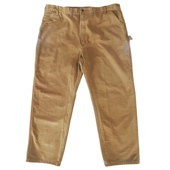 VTG Carhartt Men 44x32 Carpenter Canvas Dungaree Pants Brown Union Made USA B11 - Picture 3 of 16